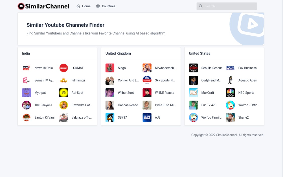 SimilarChannel Landing page