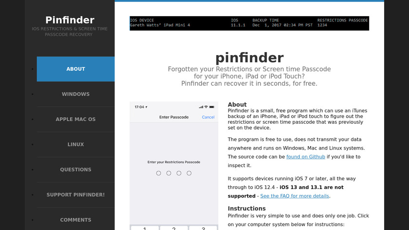 Pinfinder Landing Page