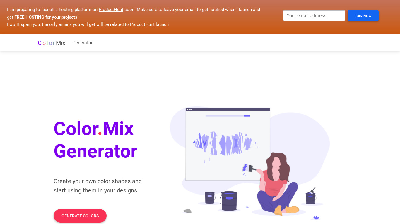 ColorMix Generator Landing page
