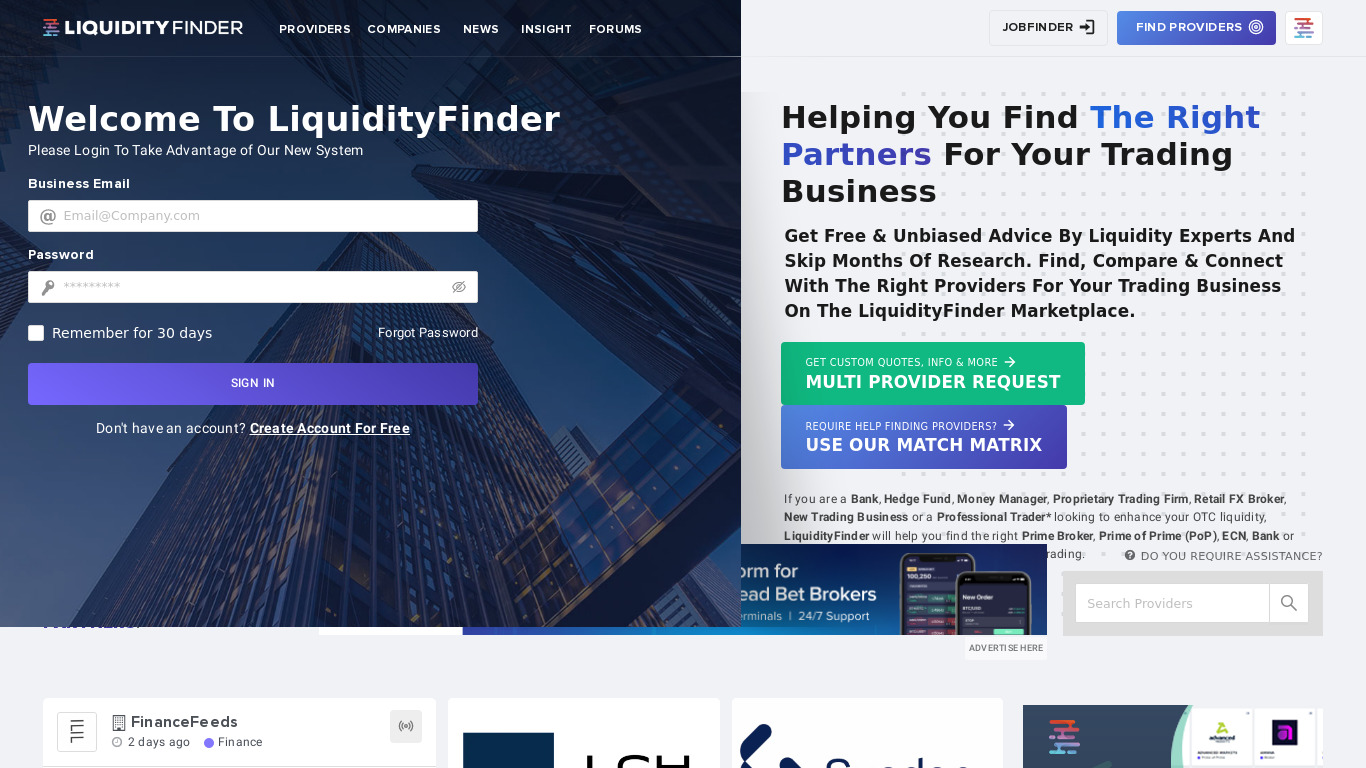 LiquidityFinder Landing page