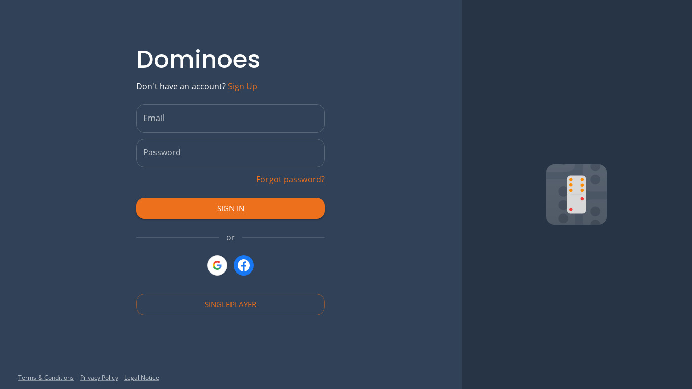Dominoes Landing page