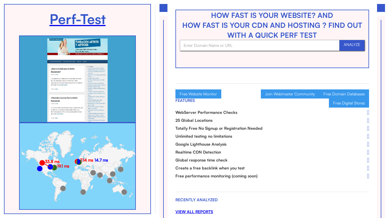 Perftest.org Landing page