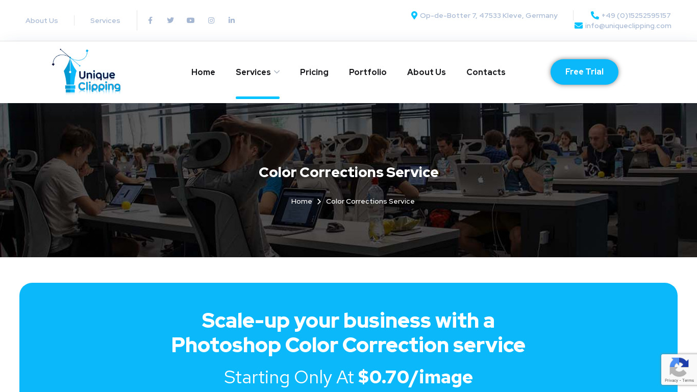 Photoshop color correction service Landing page