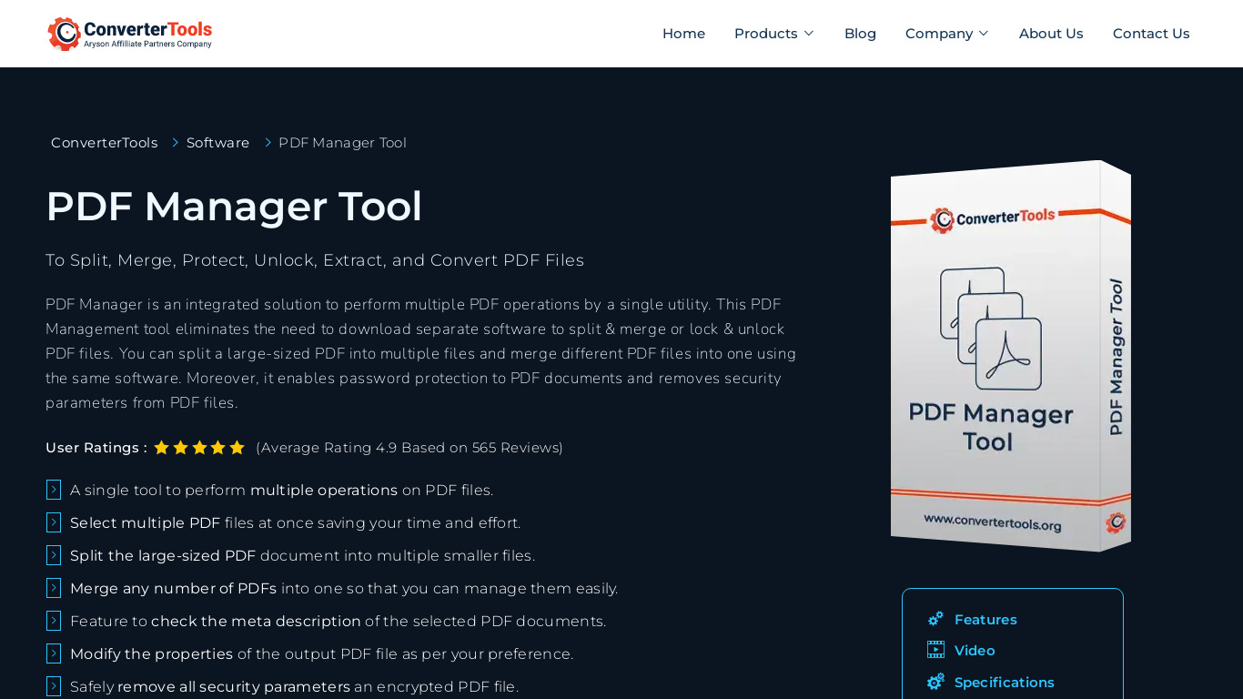 PDF Manager Tool Landing page