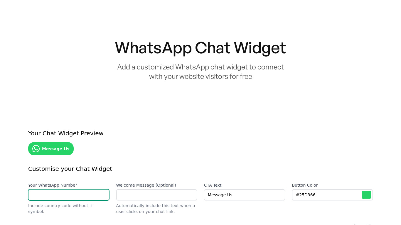 WhatsApp Chat Button Widget Landing page