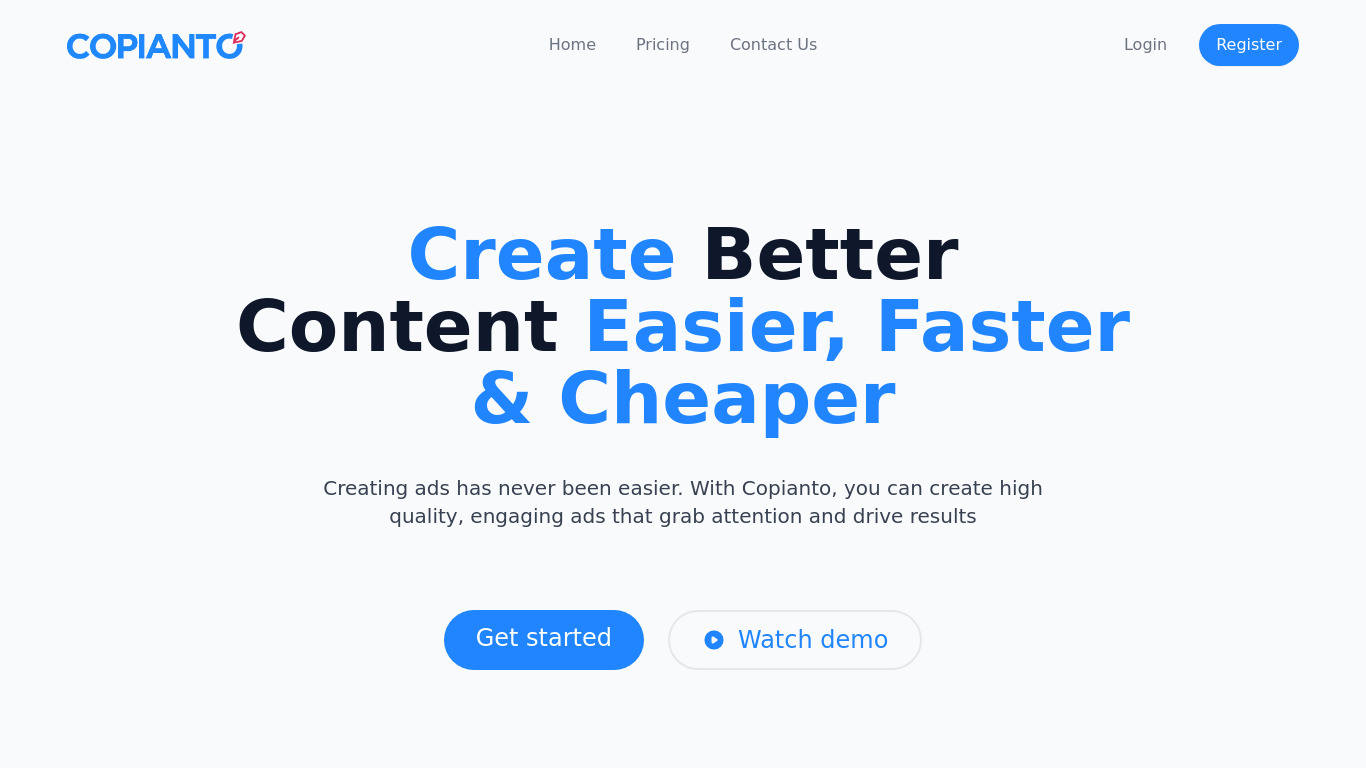 Copianto Landing page