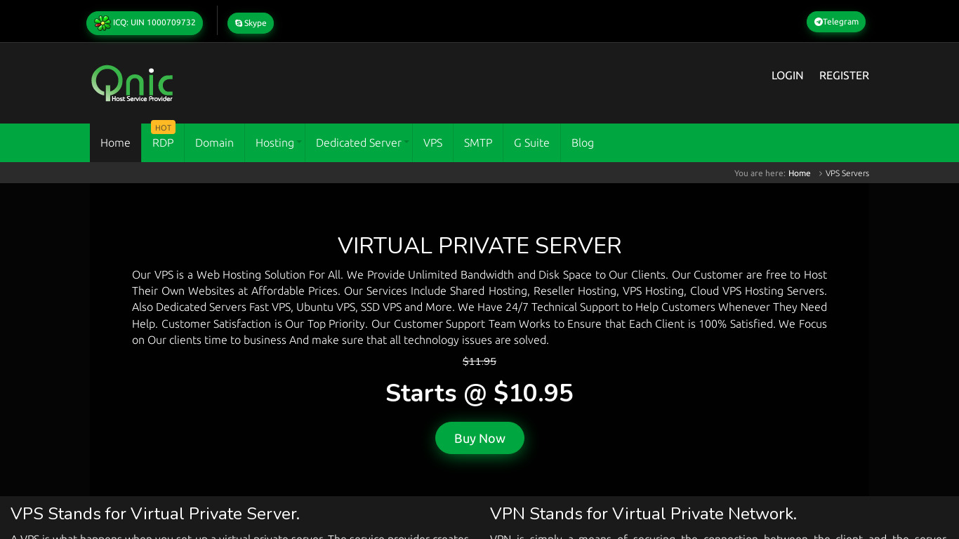VIRTUAL PRIVATE SERVER (VPS) Landing page