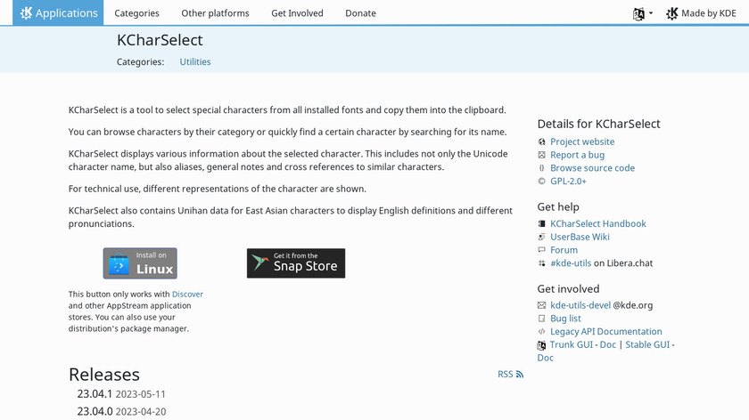 KCharSelect Landing Page