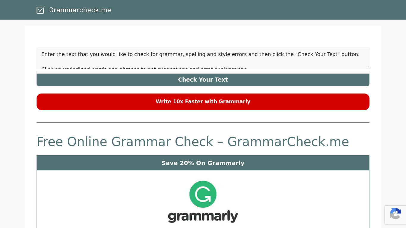 GrammarCheck.Me Landing page