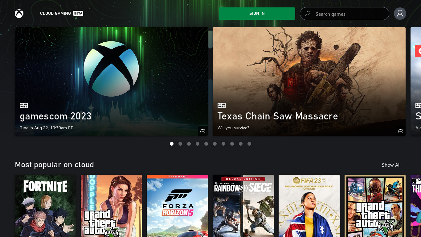 Xbox Cloud Gaming Landing page