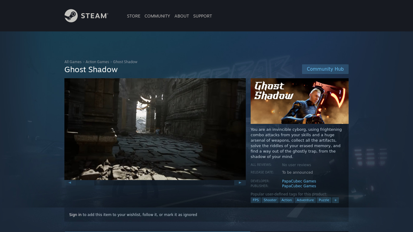 Ghost Shadow videogame Landing page