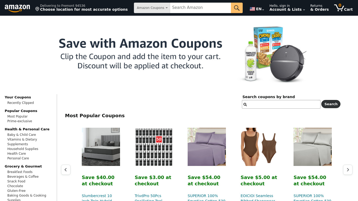 Amazon Coupons Landing page