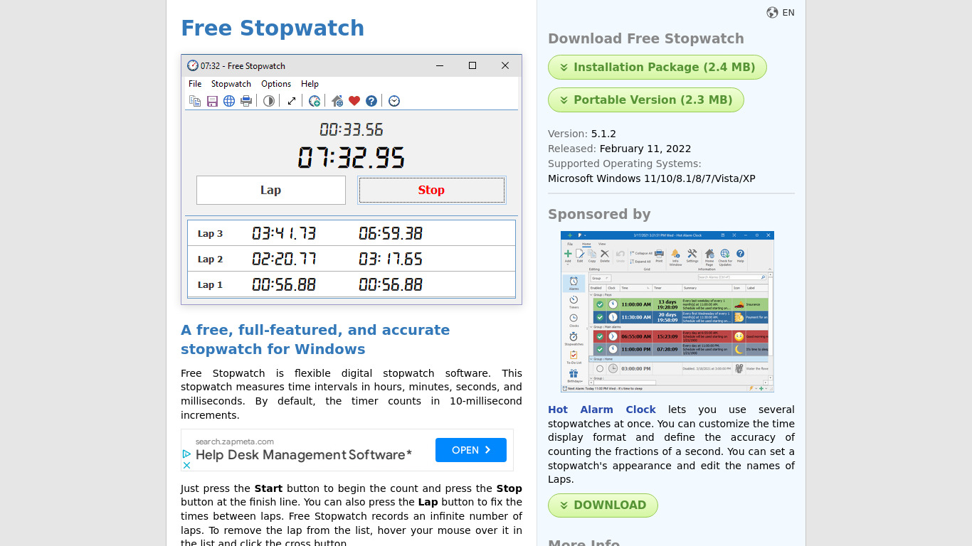 Free Stopwatch Landing page