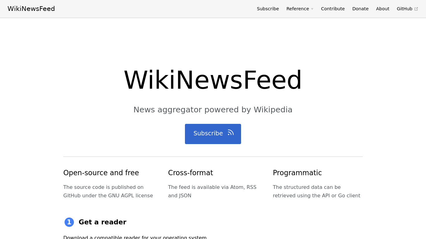 WikiNewsFeed Landing page