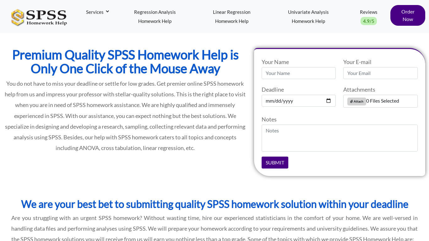 SPSS Homework Help Landing page