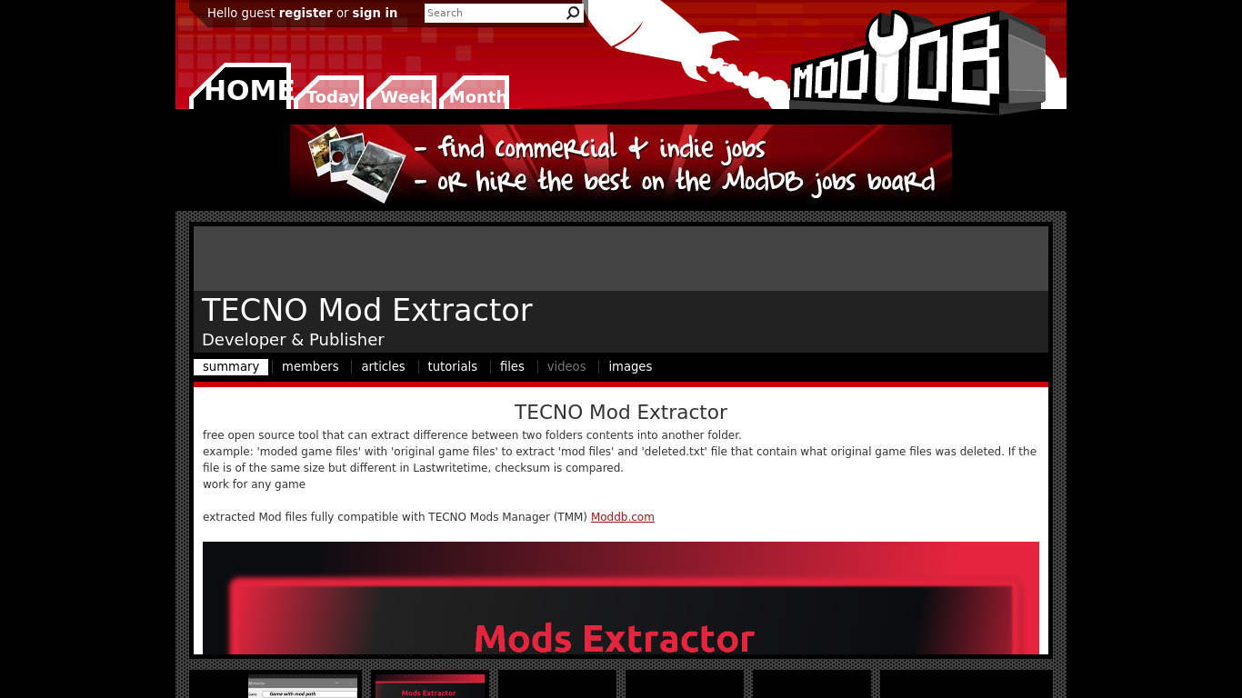 TECNO Mod Extractor Landing page
