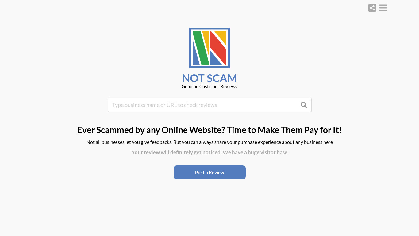 Notscam.com Landing page