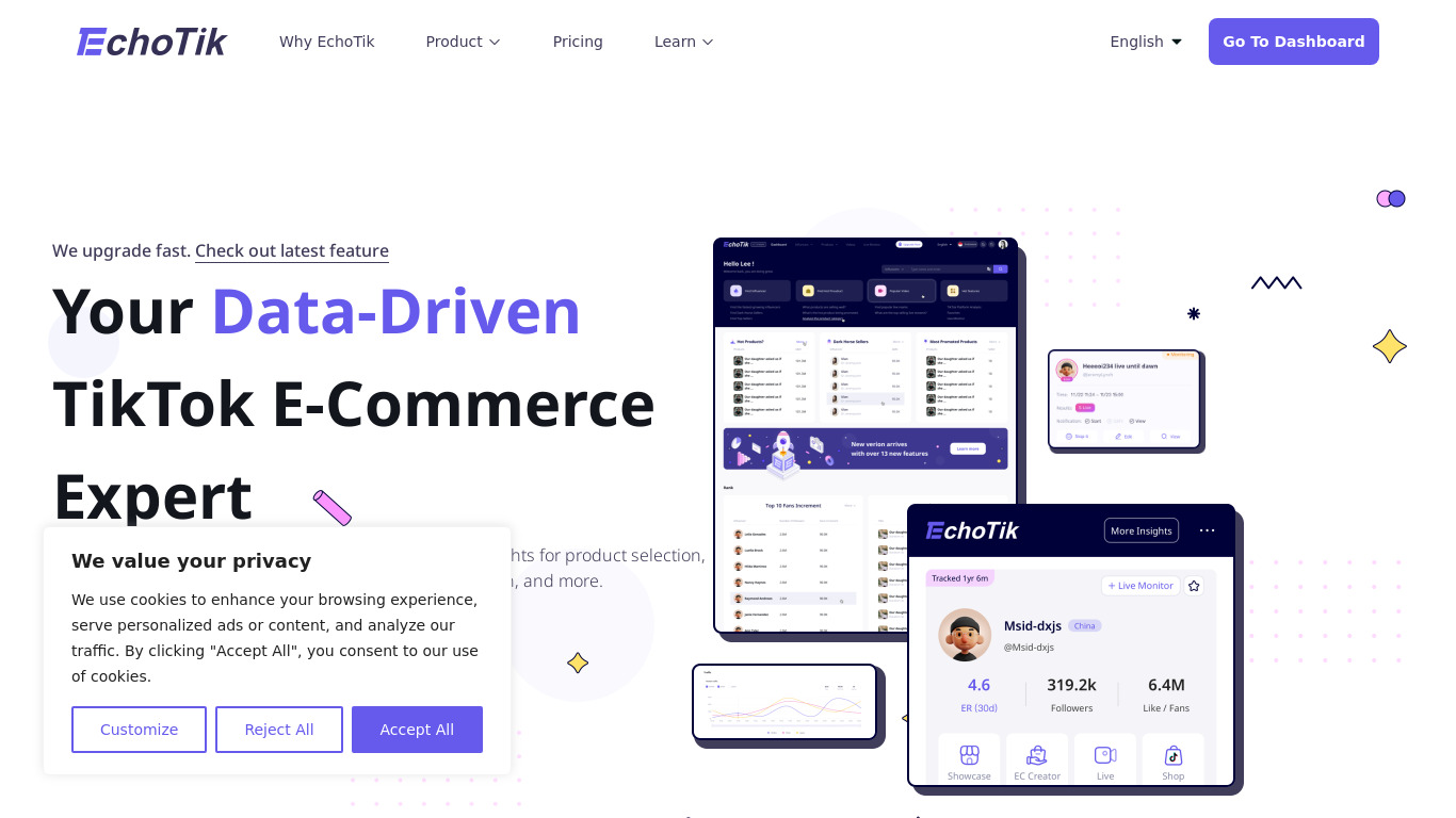 EchoTik Landing page