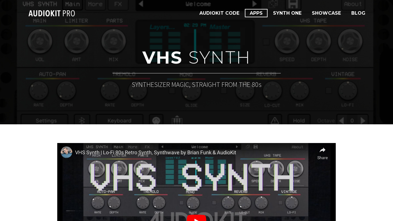 VHS Synth Landing page