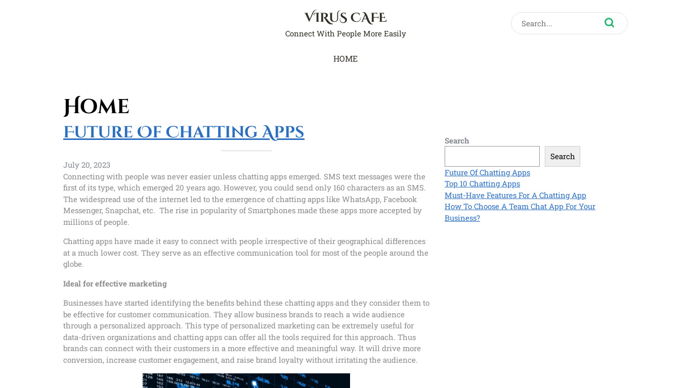 Virus Cafe Landing page