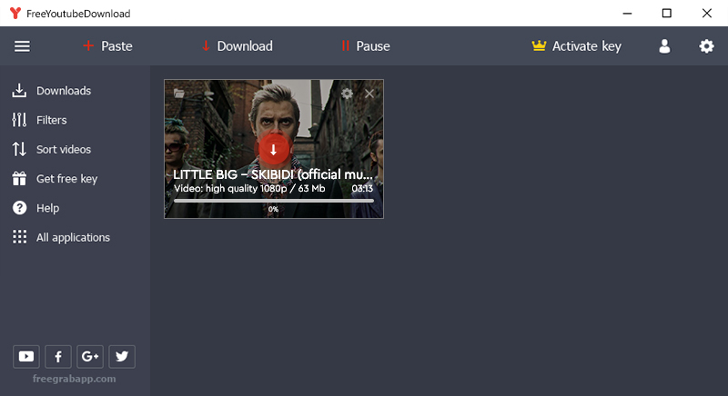 FreeGrabApp YouTube Downloader Landing page