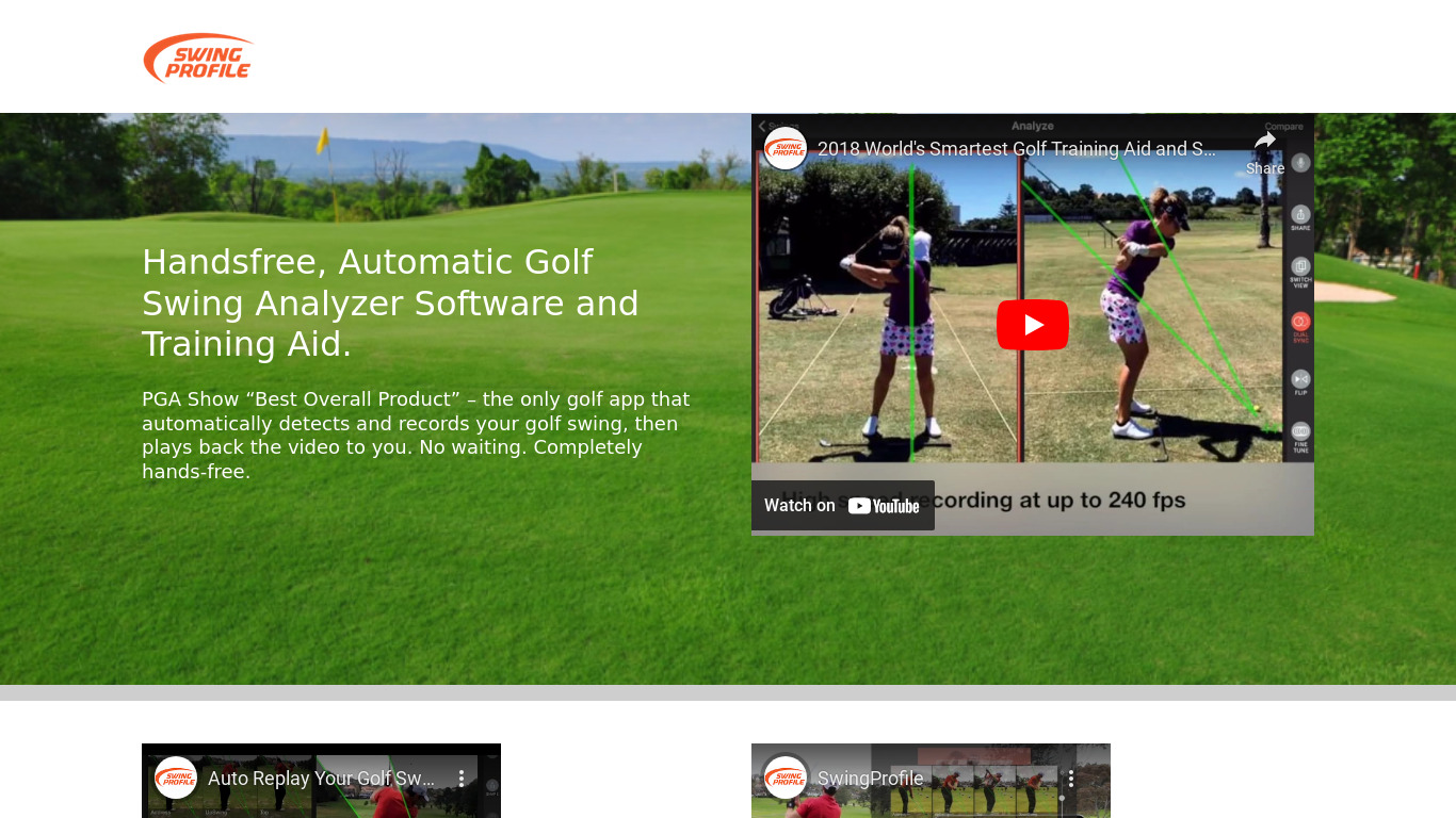 Swing Profile Golf Analyzer Landing page