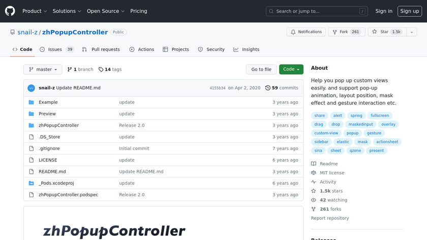 zhPopupController Alternatives Landing Page
