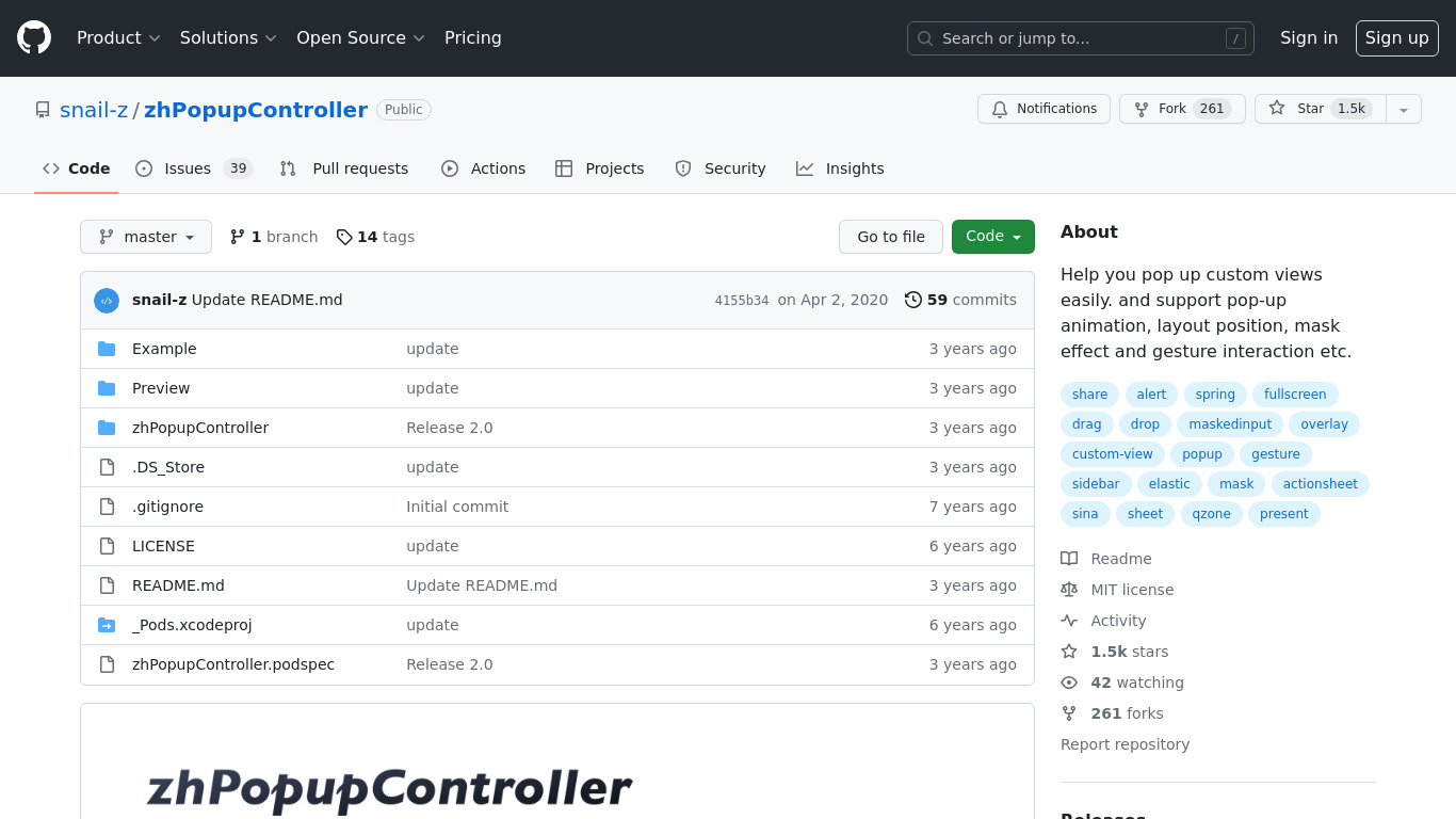 zhPopupController Alternatives Landing page