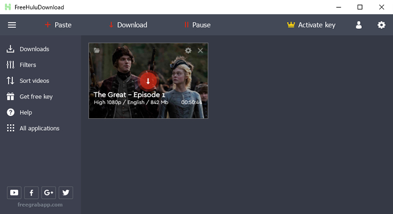 FreeGrabApp Hulu downloader Landing page