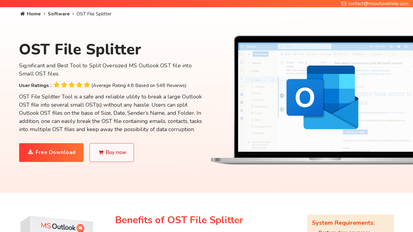 OST File Splitter Landing page