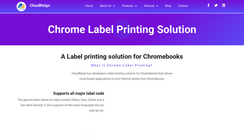 CloudReign Chrome Label Printing Solution Landing Page