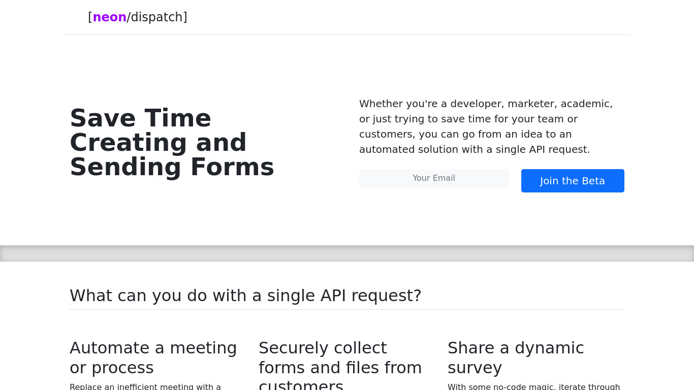 neon/dispatch Landing page