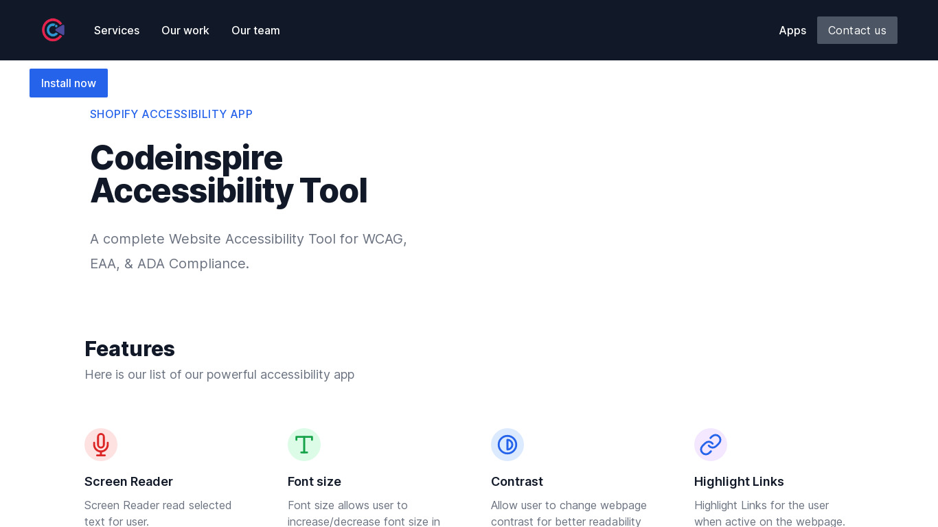 CodeInspire Accessibility Tool Landing page