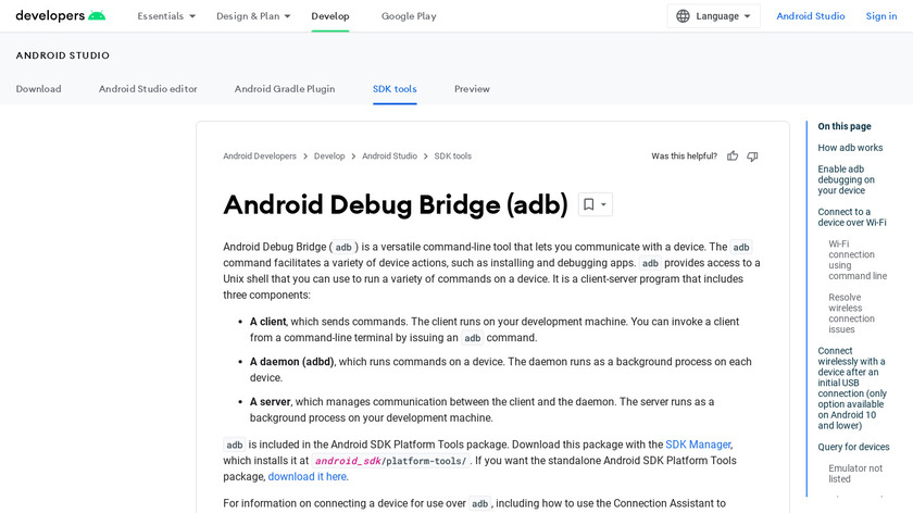 Android Debug Bridge Landing Page