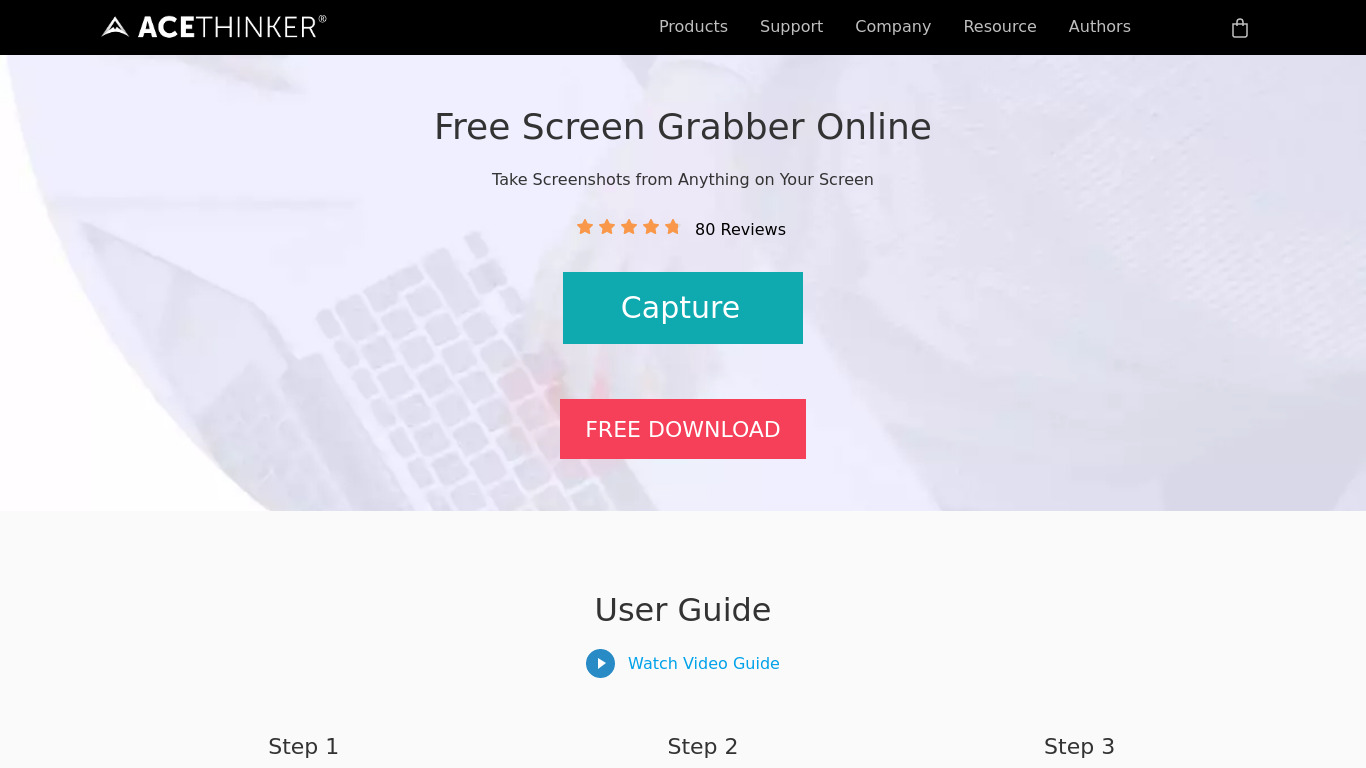 AceThinker Free Screen Grabber Landing page
