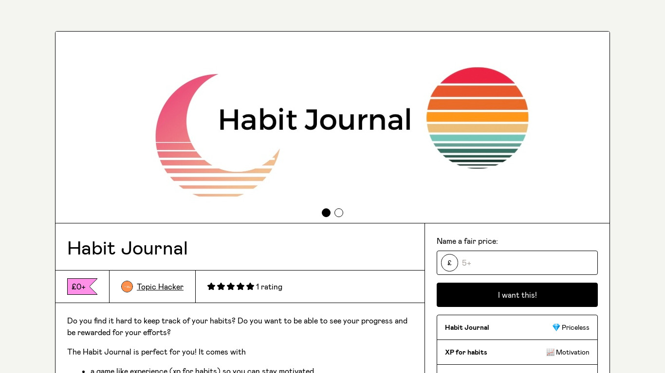 Habit Journal Landing page