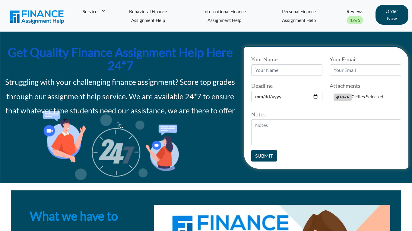 Finance Assignment Help Landing page