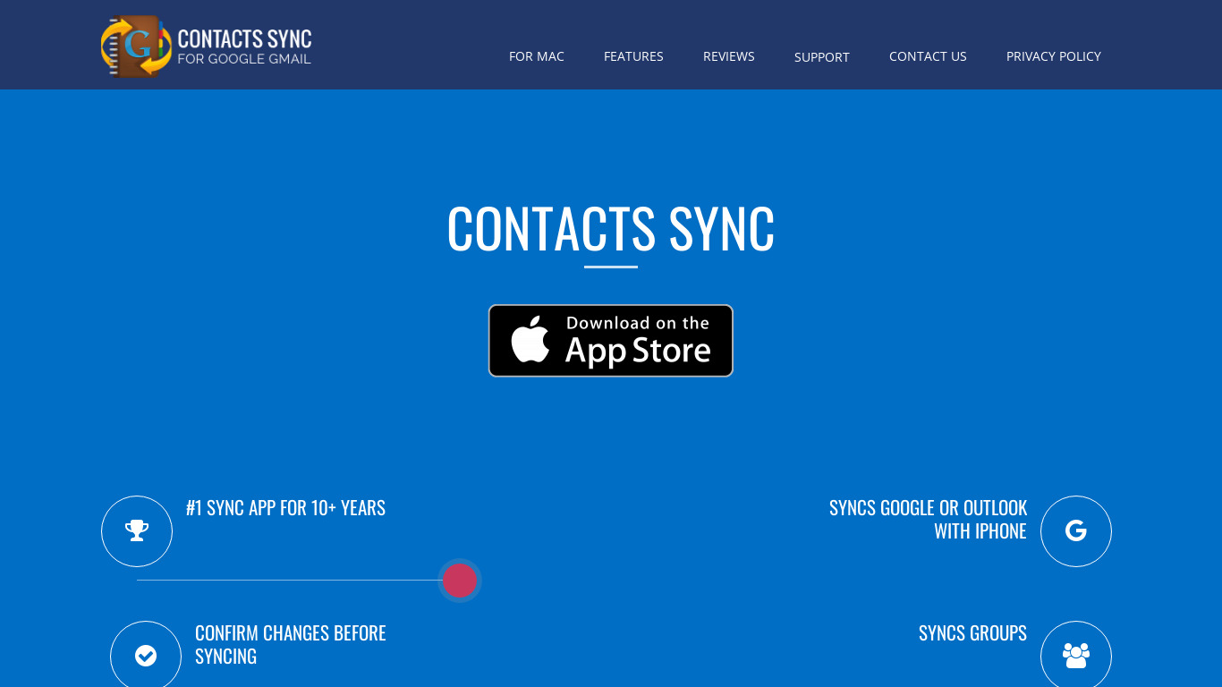 Contacts Sync Landing page