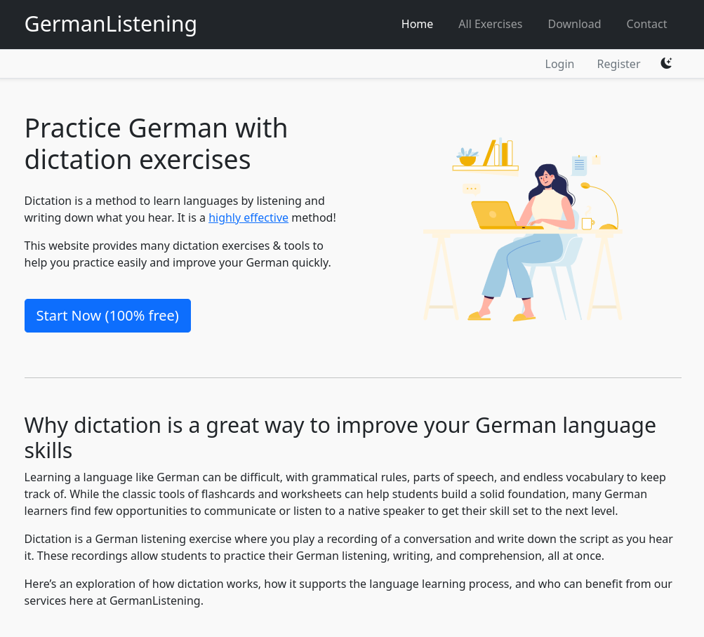 germanlistening.com Landing page