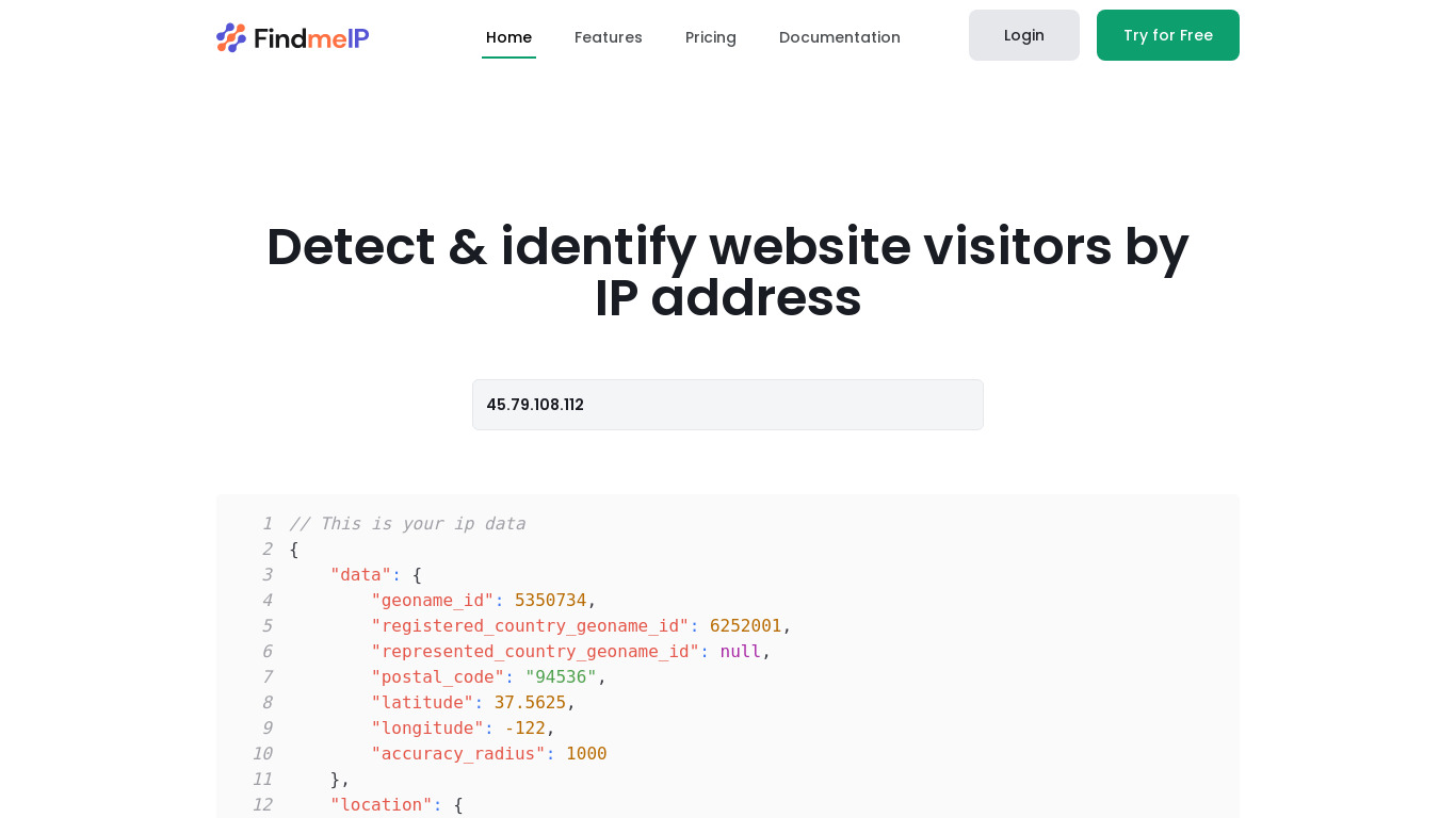 FindmeIP Landing page