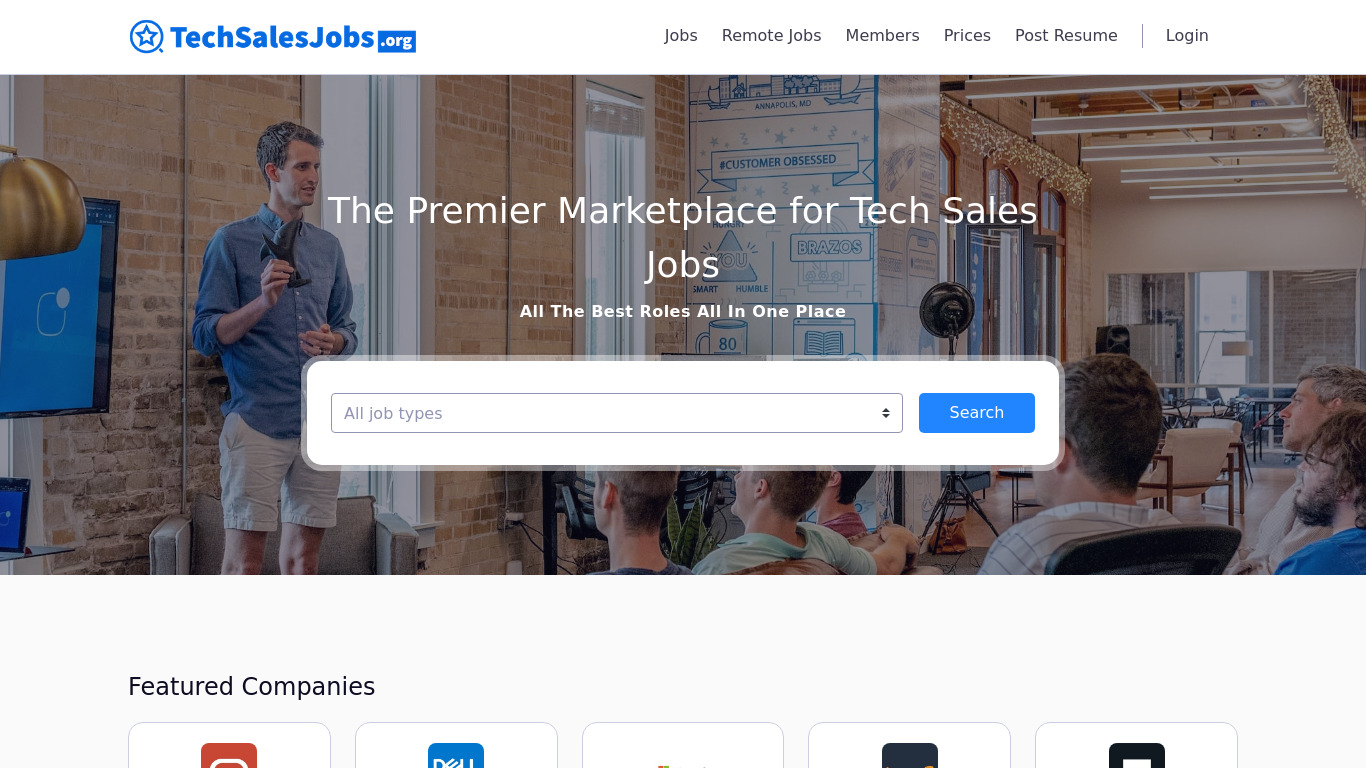 TechSalesJobs.org Landing page