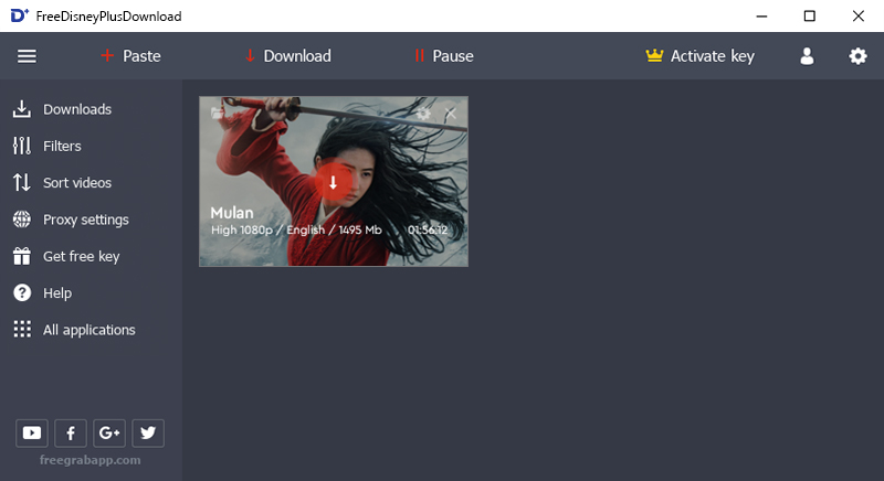 FreeGrabApp Disney Plus Downloader Landing page