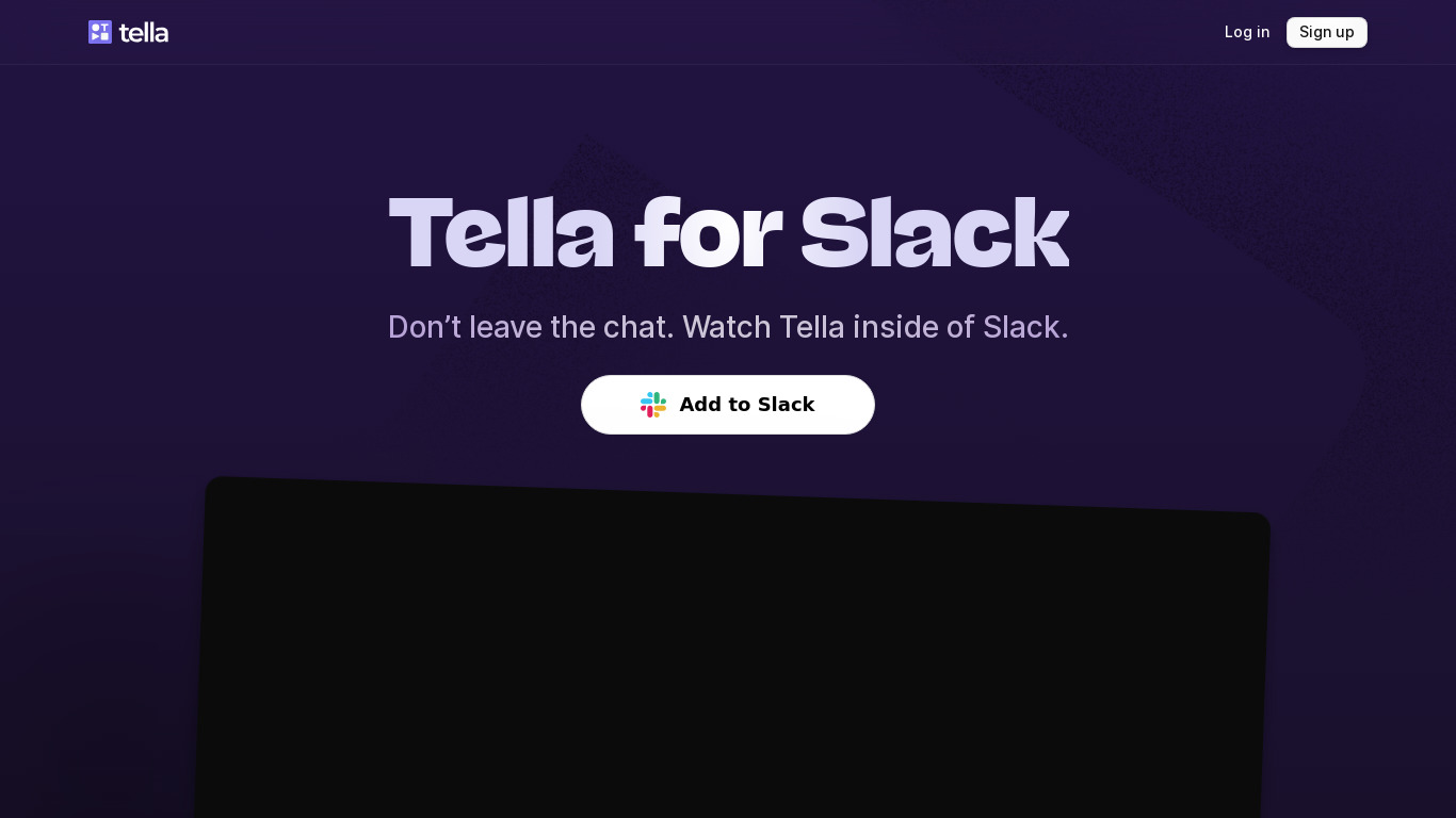Tella for Slack Landing page