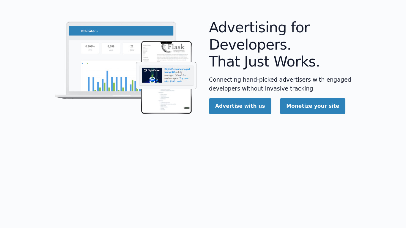 EthicalAds Landing page