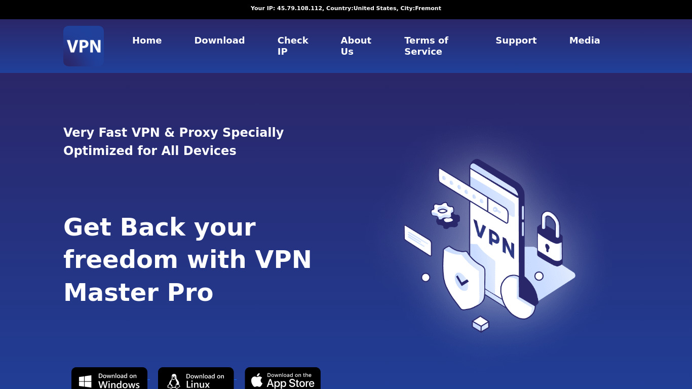 VPN Master Pro Landing page