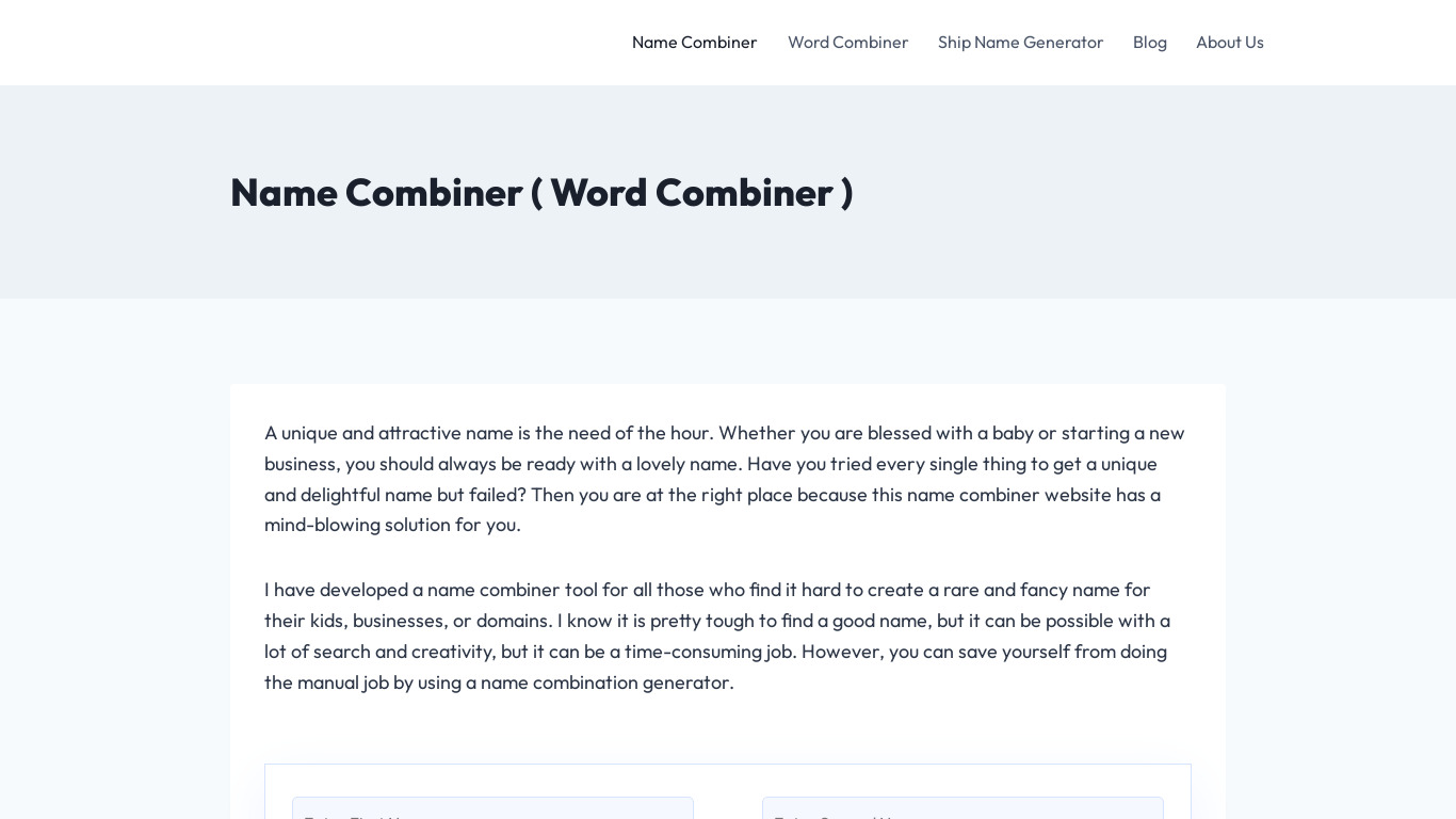 Combiner Names Landing page