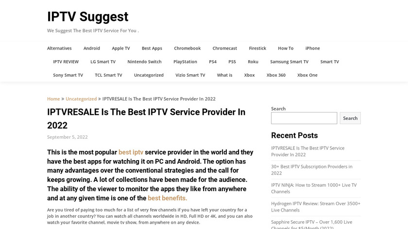 BEST IPTV SUBSCRIPTION PROVIDER Landing Page
