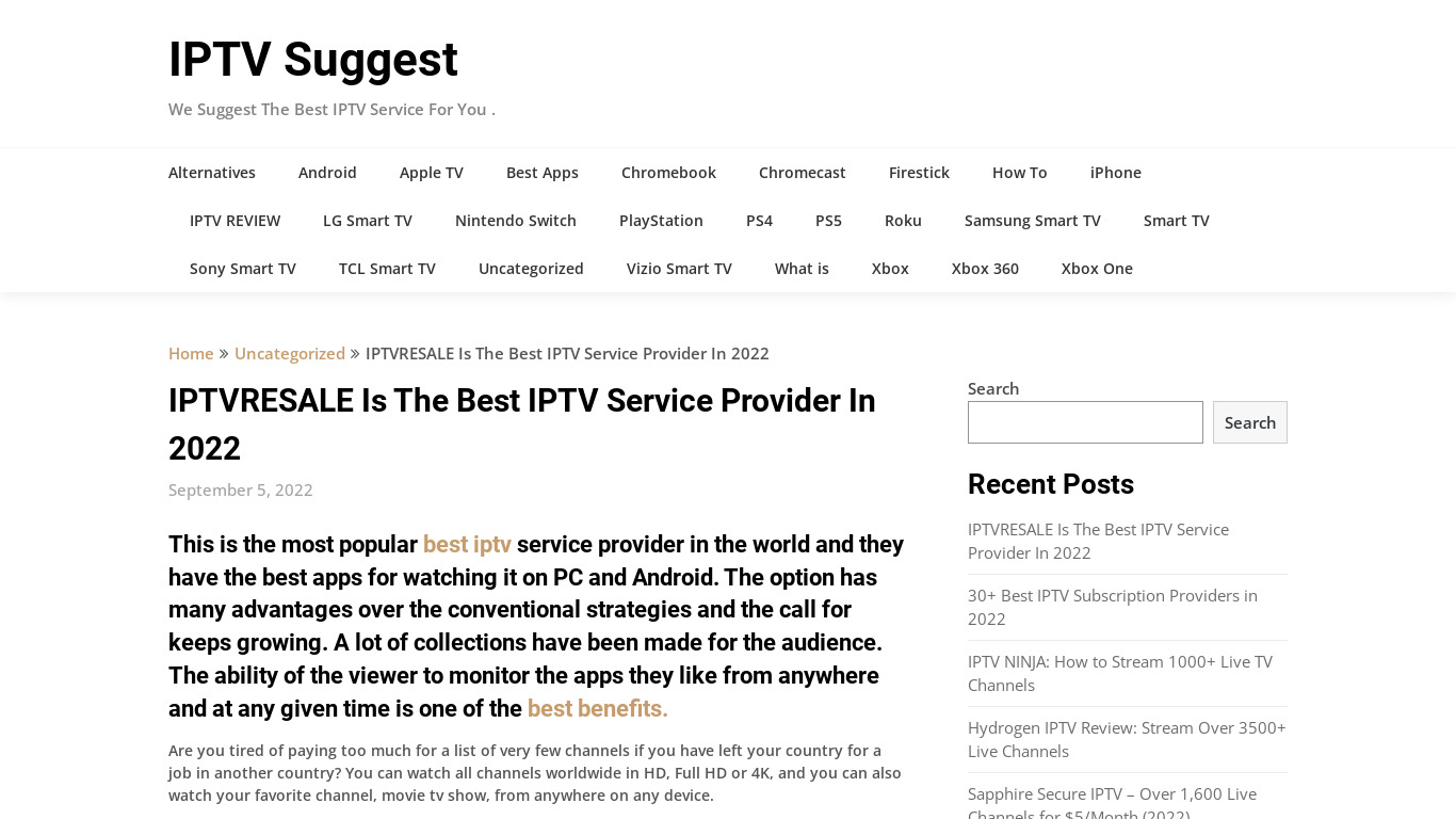 BEST IPTV SUBSCRIPTION PROVIDER Landing page