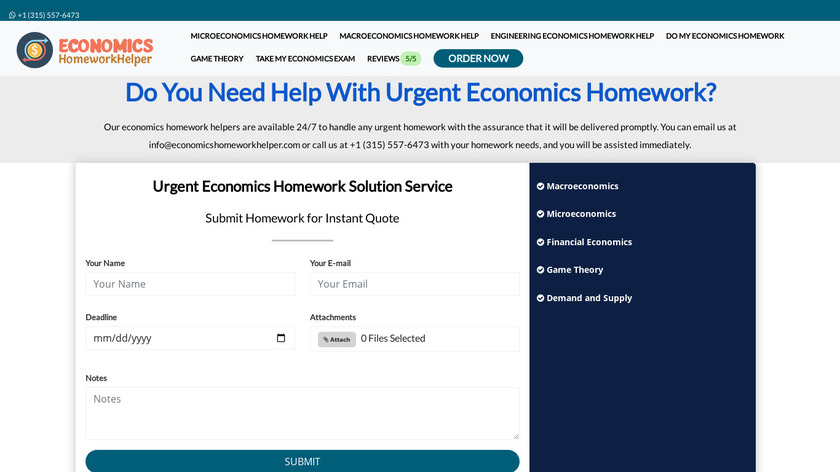 Economics Homework Helper Landing Page
