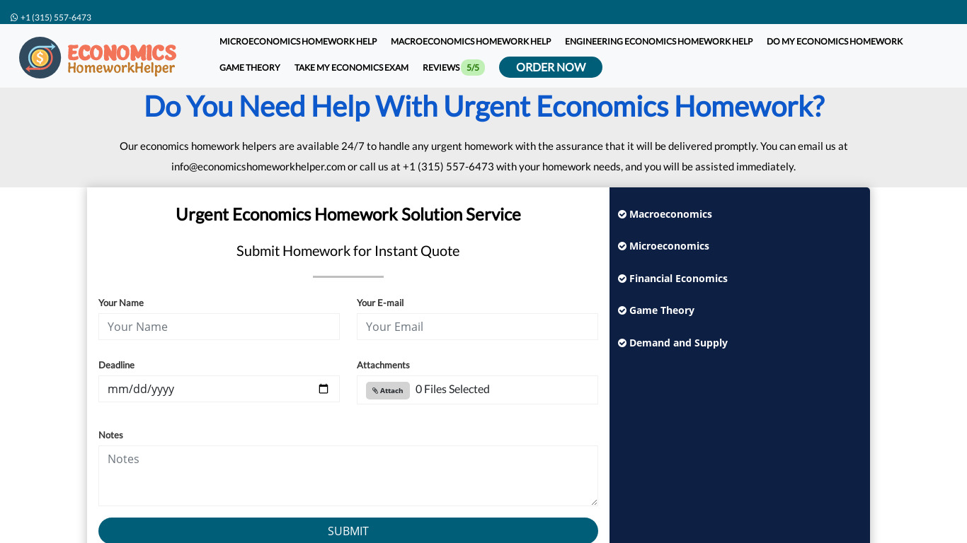 Economics Homework Helper Landing page